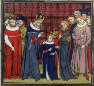 Charlemagne instructing Louis the Pious. Grandes Chroniques de France, France, Paris (BnF Français 73, fol. 128v) Source: Wikipedia