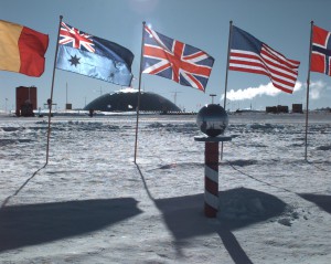 The "ceremonial" South Pole, atAmundsen–Scott Station Source: Wikipedia