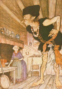 I smell a 'cristanuzu' Illustration by Arthur Rackham, 1918, in English Fairy Tales by Flora Annie Steel (source: Wikipedia)