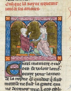 True, but not Real [Lancelot and Guinevere, north-eastern France or Flanders (St Omer or Tournai), 1316, Additional 10293, f. 199. source: British Library, Medieval Manuscripts blog] 