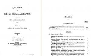 title page and table of contents of Antologia de Poetas Hispano-Americanos published in eighteen ninety three