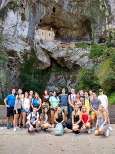 group photo in front of the Holy Cave of Covadonga