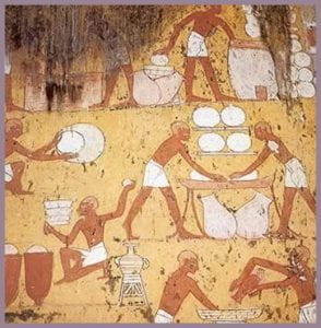 workers preparing bread from ancient Egyptian mural